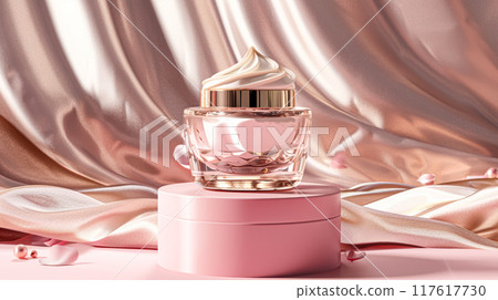 Face cream moisturiser, skincare and bodycare product on pink background, spa and organic beauty cosmetics for natural skin care routine 117617730