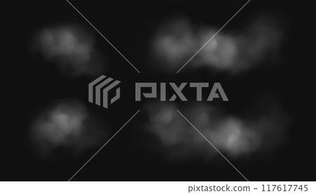 Fog or smoke isolated on transparent background. Realistic smog, haze, mist or cloudiness effect. 117617745