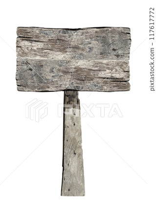 Wooden sign isolated on white. Wood old planks sign 117617772