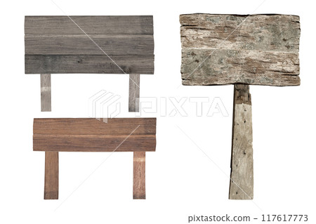 collection of Wooden sign isolated on white. Wood old planks sign 117617773