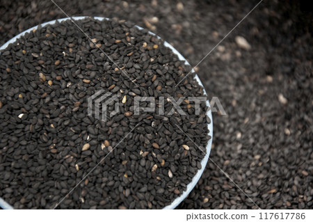 Black Sesame Seeds in bowl Black Sesame Seeds in bowl 117617786