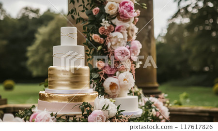 Wedding decoration with peonies, floral decor and event celebration, peony flowers and wedding ceremony in the garden, English country style 117617826