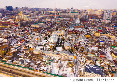 Aerial view of old quarters of Voronezh and Alekseev-Akatov Convent 117617877