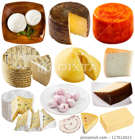 Collection of cheeses isolated on white background 117618021