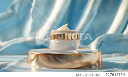 Face cream moisturiser, skincare and bodycare product on blue background, spa and organic beauty cosmetics for natural skin care routine 117618154