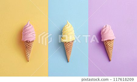 Ice cream colourful summer treat, sweet dessert in summertime, holiday food idea 117618209