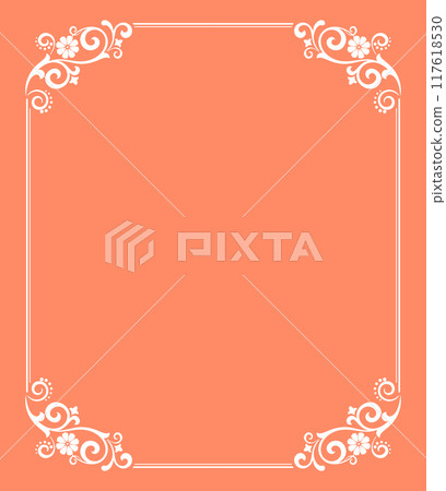 Decorative frame Elegant vector element for design in Eastern style, place for text. Floral pink and white border. Lace illustration for invitations and greeting cards 117618530