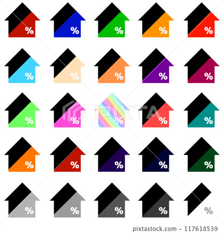 一組 25 個向上的黑色雙色寬箭頭，上面寫著 % 117618539