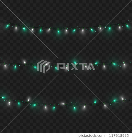 Colorful string lights on dark background, creating a festive atmosphere. Vector 117618925