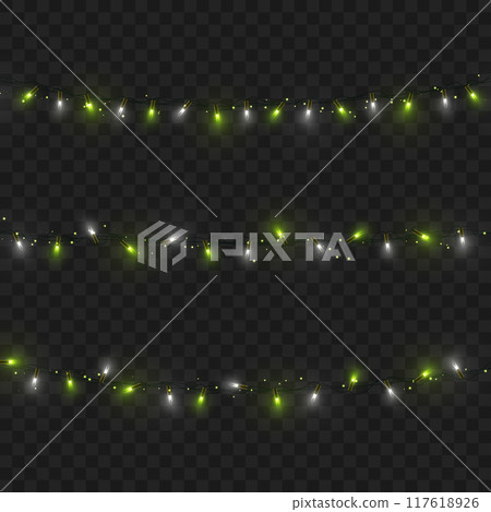 Colorful string lights on dark background, creating a festive atmosphere. Vector 117618926