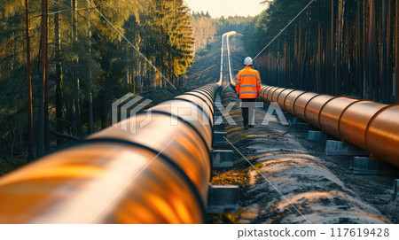 Man Going along the Pipeline 117619428
