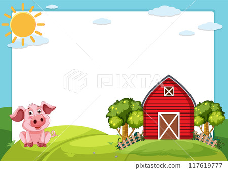 Sunny Farm with Pig and Barn 117619777