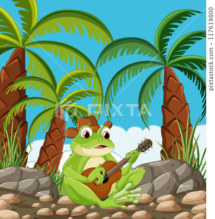 Frog Playing Guitar Under Palms 117619800
