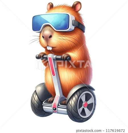 Cute capybara standing on a segway 117619872