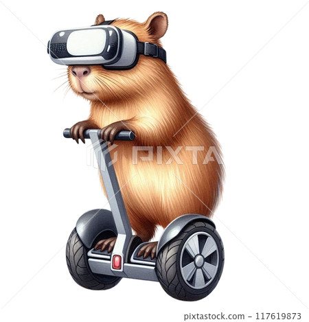 Cute capybara standing on a segway 117619873