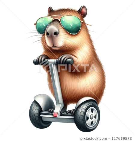 Cute capybara standing on a segway 117619878