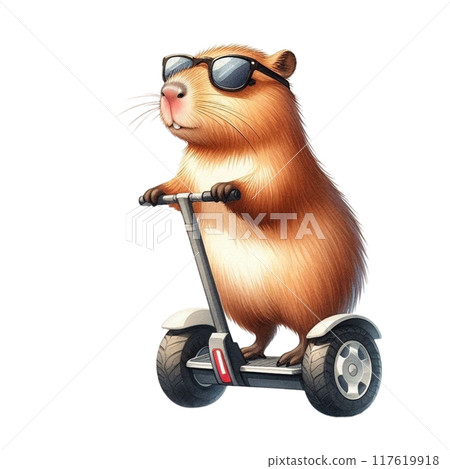 Cute capybara standing on a segway 117619918