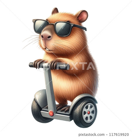Cute capybara standing on a segway 117619920