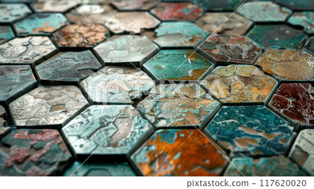 Abstract Hexagonal Tiles with Earthy Textures 117620020