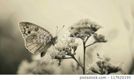 Sepia Butterfly on Wildflower Close-Up 117620195