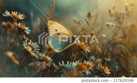 Butterfly on Wildflower at Sunset 117620196