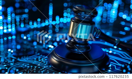 Digital Law and Cybersecurity Concept with Gavel 117620235