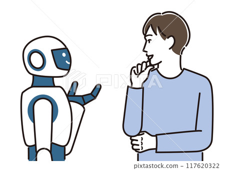 man talking to robot 117620322