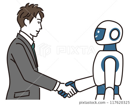 Businessman and robot shaking hands 117620325