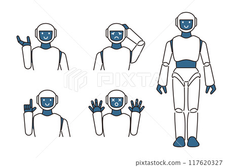 Various poses of humanoid robot 117620327