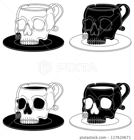 Porcelain tea cup in the shape of a human skull Porcelain tea cup in the shape of a human skull 117620671