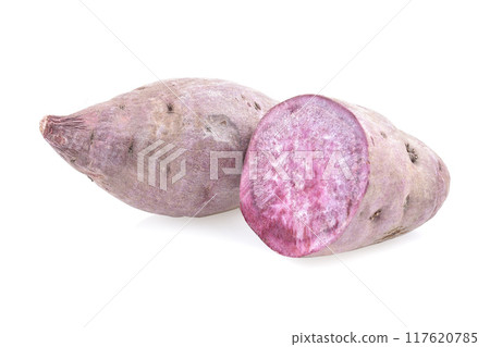 Purple Sweet Potatoes on White background 117620785