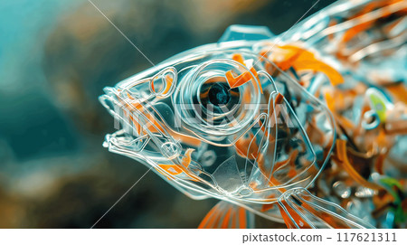 Concept of Transparent Fish Contaminated by Microplastics in Ocean Environment 117621311