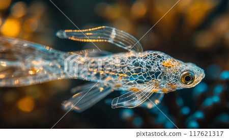Concept of Transparent Fish Contaminated by Microplastics in Ocean Environment 117621317