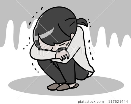 因疼痛而蹲下哭泣的人 因疼痛而蹲下哭泣的人 117621444