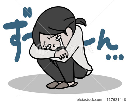 因疼痛而蹲下哭泣的人 117621448