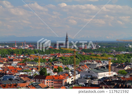 View of the city from the observation deck of St. Peter's Church in Munich, the capital of Bavaria, Federal Republic of Germany, Europe View of the city from the observation deck of St. Peter's Church in Munich, the capital of Bavaria, Federal Republic of Germany, Europe 117621592