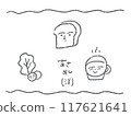 Breakfast line drawing illustration (Western food/monochrome/with face) 117621641