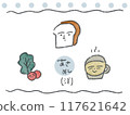 Breakfast line drawing illustration (Western food/color/with face) 117621642