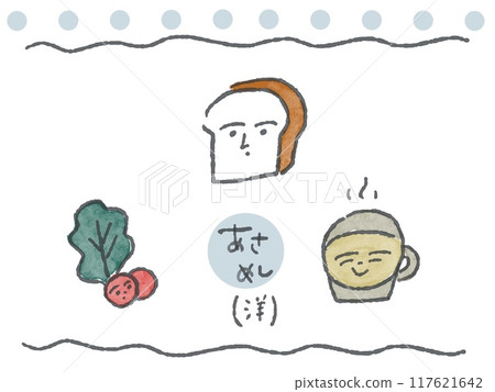 Breakfast line drawing illustration (Western food/color/with face) 117621642