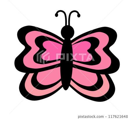 Pink Butterfly with abstract ornament design wings. Insect element. Vector illustration isolated on white background. Pink Butterfly with abstract ornament design wings. Insect element. Vector illustration isolated on white background. 117621648