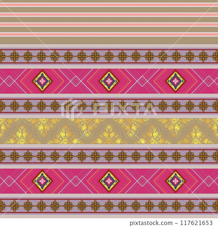 Floral cross stitch embroidery on background.geometric ethnic oriental seamless pattern traditional.Aztec style abstract illustration.design for texture,fabric,clothing,wrapping,print 117621653