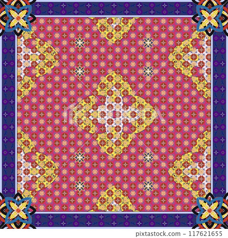 Floral cross stitch embroidery on background.geometric ethnic oriental seamless pattern traditional.Aztec style abstract illustration.design for texture,fabric,clothing,wrapping,print 117621655