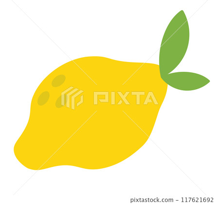 Lemon with leaves. Concept of healthy food and product. Summer fruit. Vector flat illustration. 117621692