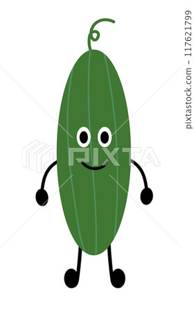 Friendly Cucumber. Vegetable Vegan raw. Vegetarian food. Farm market product. Vector flat illustration. 117621799