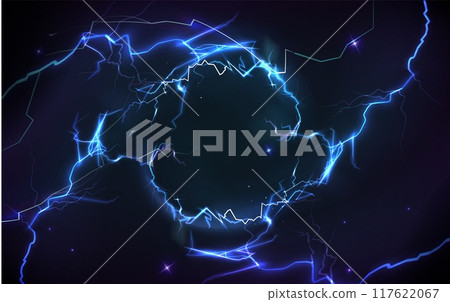 Blue thunder bolt light and electric energy circle 117622067