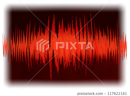 A warning red marbled waveform oscillating violently up and down on a vibrating dark background (retouched and color processed material) 117622181