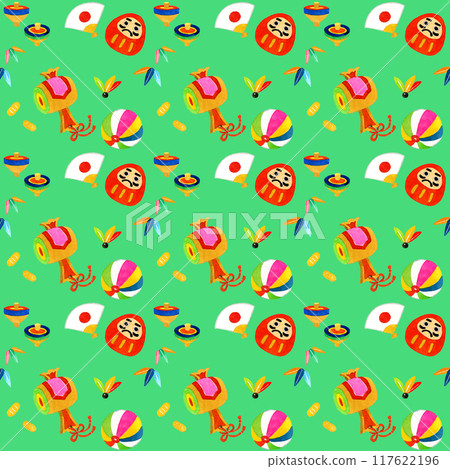 Cute New Year motif pattern Hand-drawn watercolor illustration 117622196