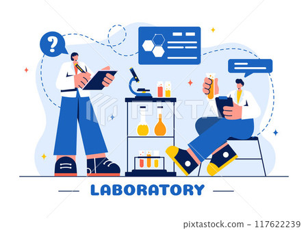 A Vector Illustration of a Laboratory Conducting Scientific Research, Experimentation, and Measurement on a Flat Cartoon Style Background A Vector Illustration of a Laboratory Conducting Scientific Research, Experimentation, and Measurement on a Flat Cartoon Style Background 117622239