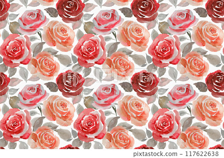 紅玫瑰無縫圖案背景 117622638
