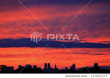Sunrise: Bright Red Sky 117623277
